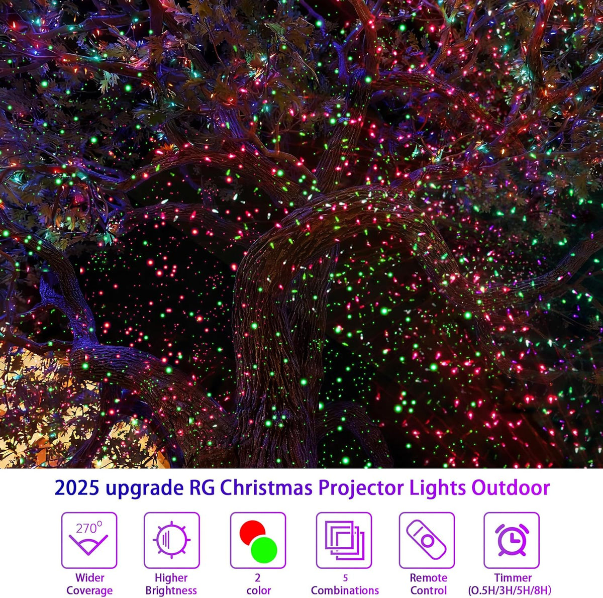 Christmas Projector Lights  Red & Green Starlight 3 Modes w/ Remote and Timer Projection Lights, IP65 Waterproof