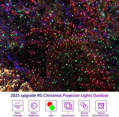 Christmas Projector Lights  Red & Green Starlight 3 Modes w/ Remote and Timer Projection Lights, IP65 Waterproof
