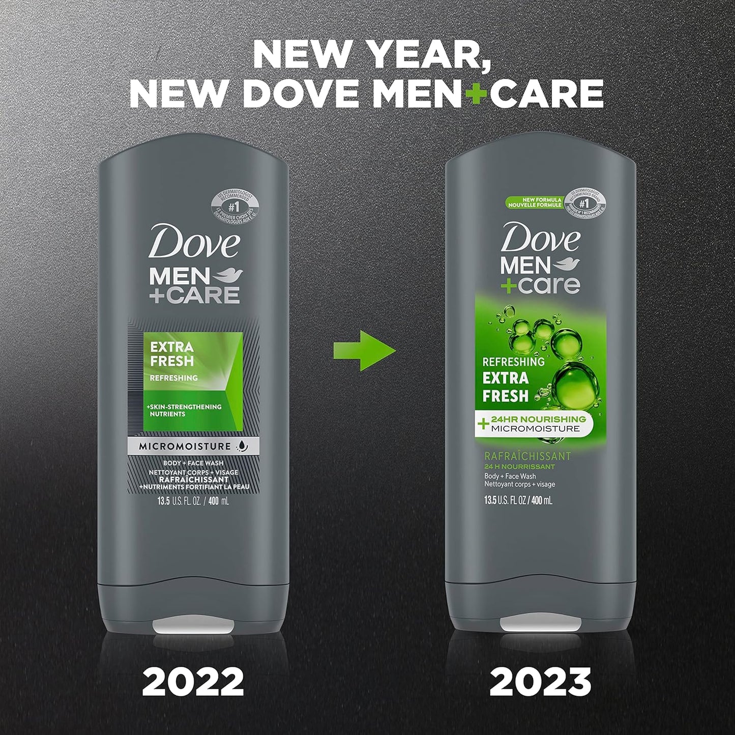 Dove Men Extra Fresh 13.5oz Body Wash & 3oz 2-in-1 Shampoo Conditioner for Men's Skin & Hair
