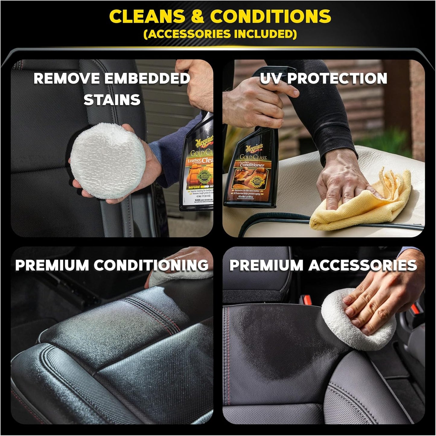 Meguiar's Leersorgstel - Premium Motor Skoonmaker en Kondisioner Leerskoonmaker vir Motorbinnekant, 2 Bottels (16 fl oz)