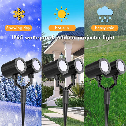 Christmas Double Head Snowflake Projector  Upgraded Multi-Mode, High Brightness, 360°Rotating, Waterproof - White