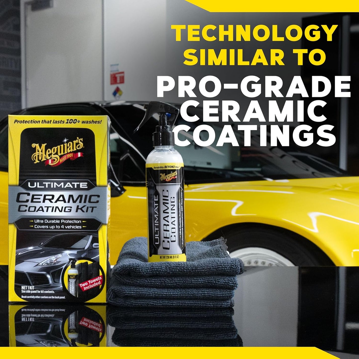 Meguiar's Ultimate Ceramic Coating Premium Kit vir motors – ultra-duursame keramiekbeskerming met mikroveselhanddoeke