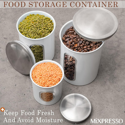 Mixpresso 3-stuk wit houerstelle vir die kombuis, lugdigte houerstel met deursigtige venster, stoorpotte vir koffiehouer, tee-organiseerder en suikerhouer, wit kombuishouers
