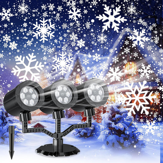 Kersfees Projektor Ligte Opgedateerde Sneeuvlok Projektor, IP65 Waterdigte 360° Draaiende LED Projektor Ligte Dekor-Driekop