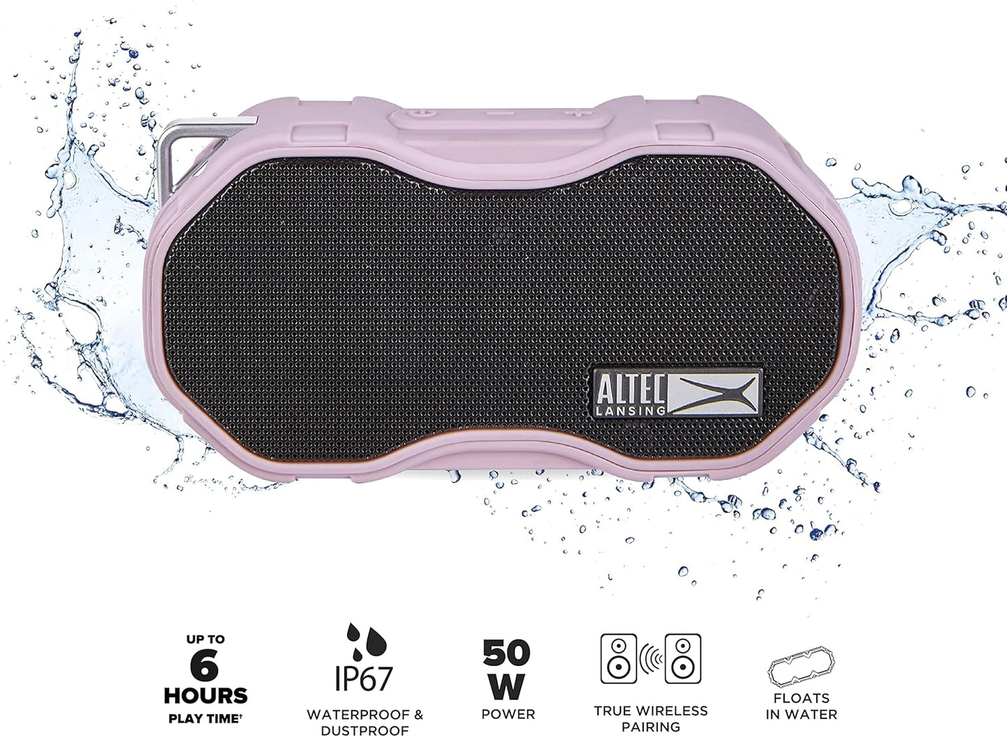 Altec Lansing Baby Boom XL - Waterdigte Bluetooth-luidspreker, draadlose en draagbare luidspreker vir reis- en buitegebruik, diep bas en harde klank, 1 pak, pienk