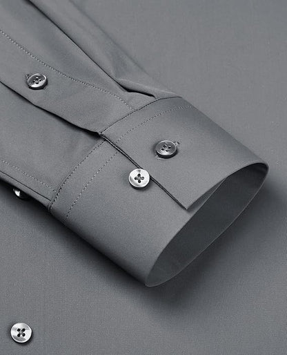 Mans Langmou Slim Fit, Spiervas, Kreukelvry, Knoop-af Rekbaar