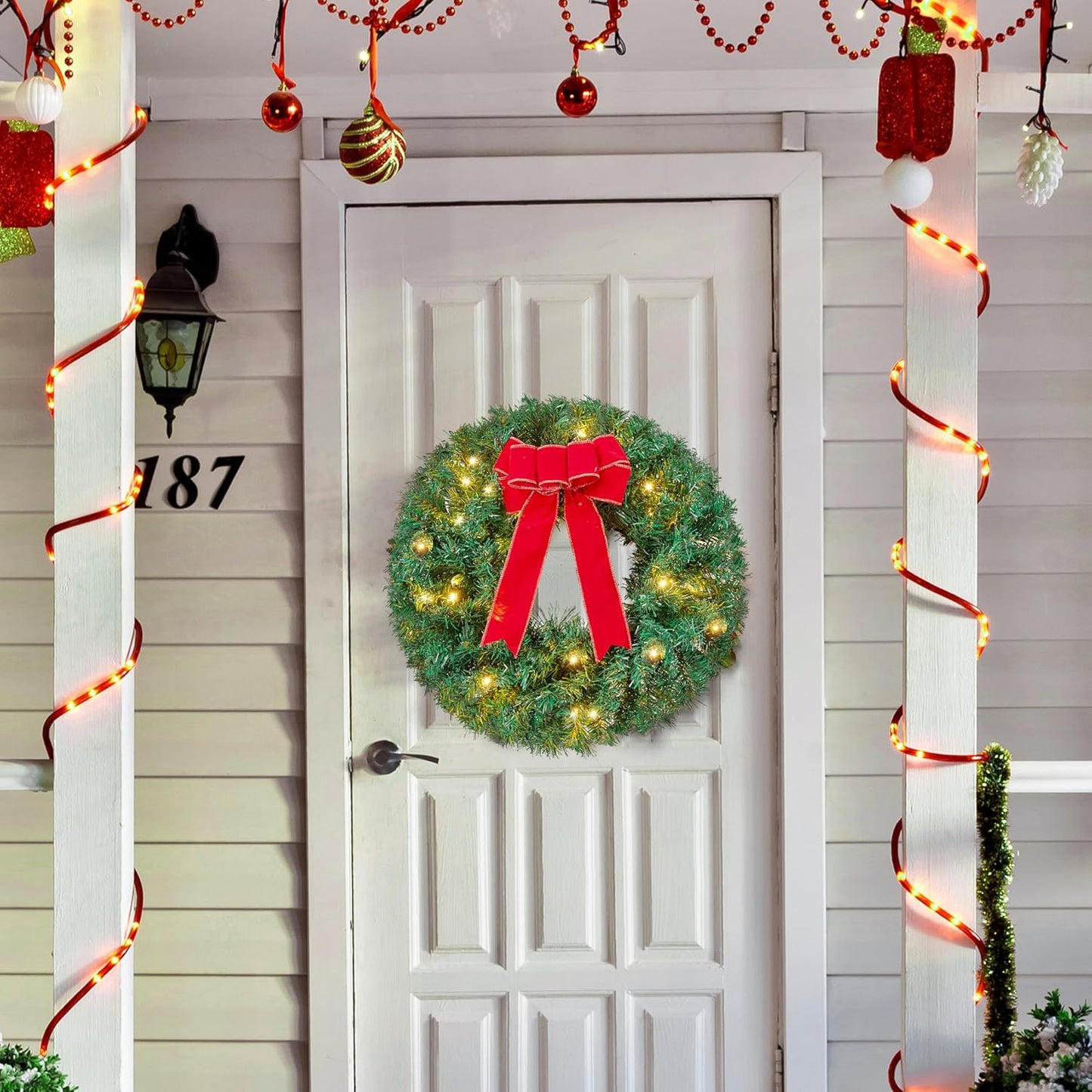 19" Christmas Pre-Lit WreathLED Lights with Ribbon (3 PCS) Wreaths  Christmas Decorations - Battery Operated