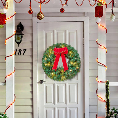19" Christmas Pre-Lit WreathLED Lights with Ribbon (3 PCS) Wreaths  Christmas Decorations - Battery Operated