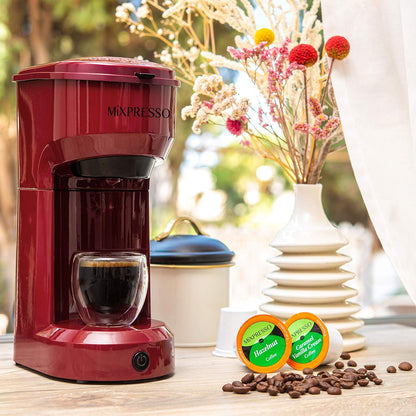 Mixpresso 2-in-1 Koffiebrouer, Enkelbedien & Persoonlike Koffiemaker, Kompakte Grootte Mini, Vinnige Brou Tegnologie, 14oz Rooi