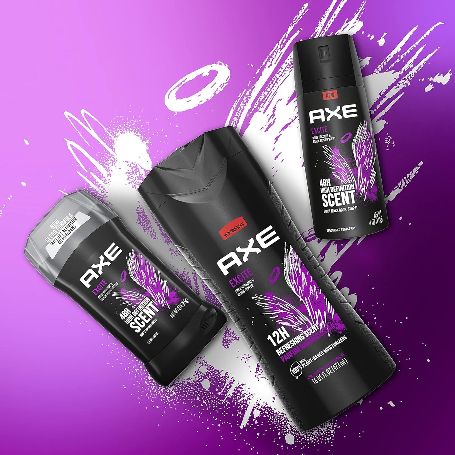 AXE Body Wash 12h Refreshing Scent Excite Crisp Coconut and Black Pepper Men's Body Wash (16 Oz)