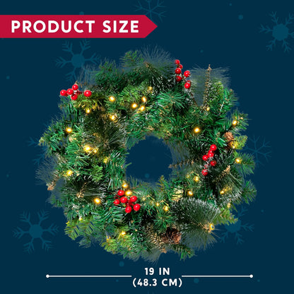 19" Christmas Pre-Lit WreathLED Lights with Ribbon (3 PCS) Wreaths  Christmas Decorations - Battery Operated
