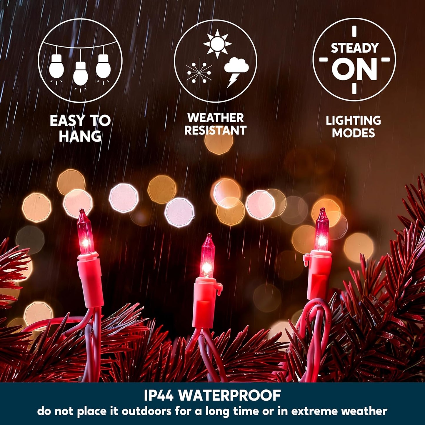 Kersfees String Lights Binne 100CT Mini Pienk 21.4 FT Beligtingsdekor - Wit Draad