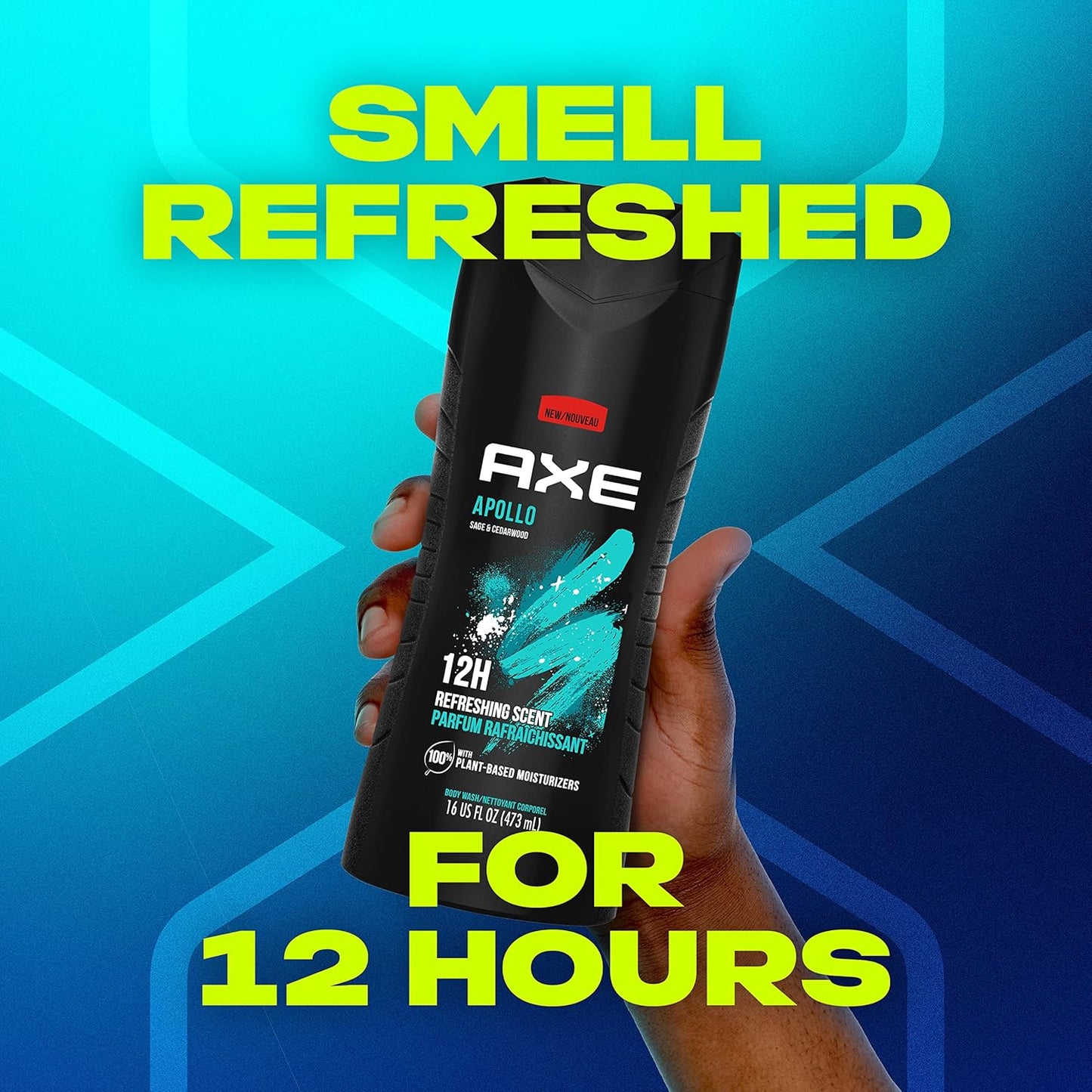 AXE Body Wash Apollo Long Lasting Freshness Sage & Cedarwood Men's Body Wash with Odor-Busting Prebiotics - 16 oz (Pack of 4)