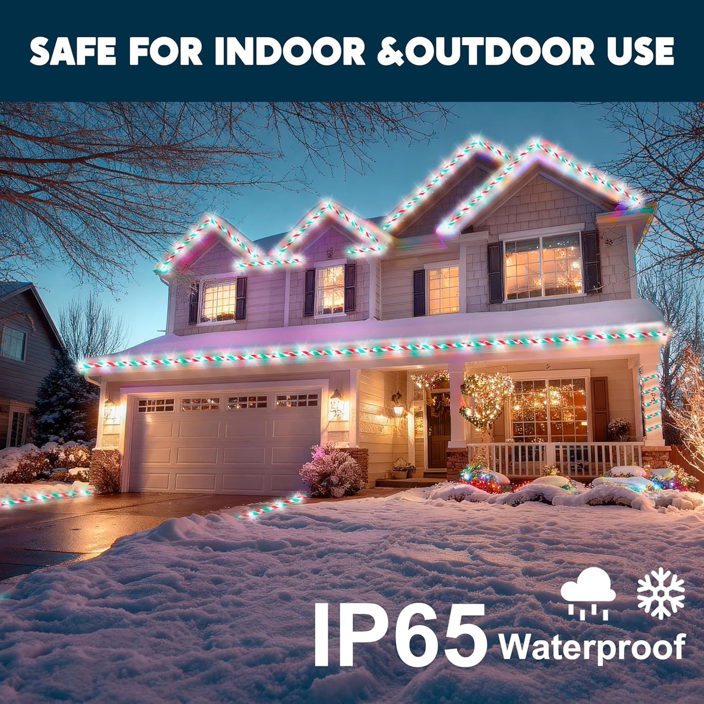40FT LED Kersstok Touligte, Waterdigte 360 LED Kersversiering Liggies - (Rooi & Groen & Koel Wit)