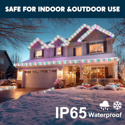 40FT LED Kersstok Touligte, Waterdigte 360 LED Kersversiering Liggies - (Rooi & Groen & Koel Wit)