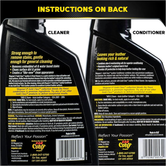Meguiar's Leather Care Kit - Premium Car Cleaner and Conditioner Leather Cleaner for Car Interior, 2 Bottles (16 fl oz)