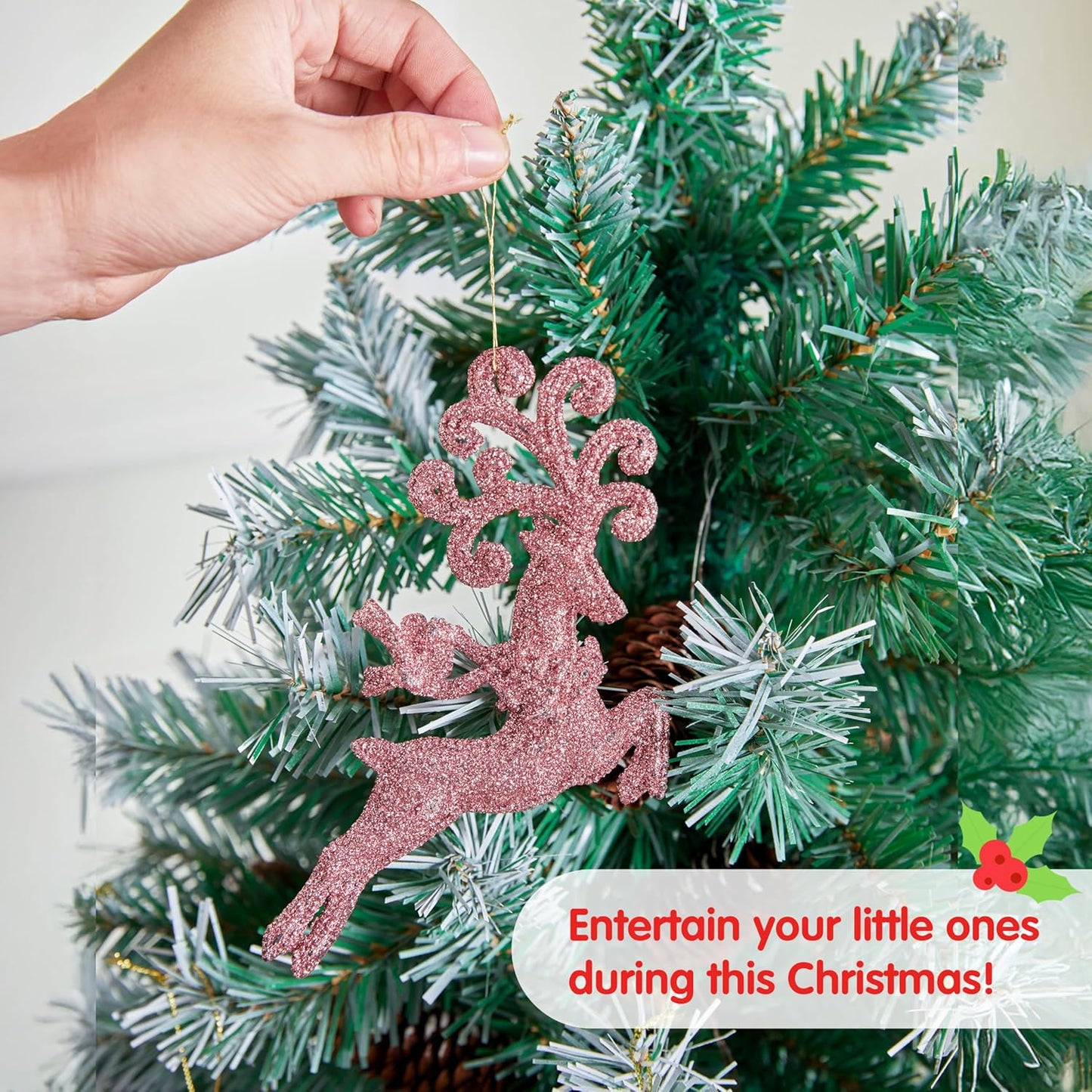 (66 PCS) Christmas Balls Ornaments Set, Pink Shatterproof Plastic Christmas Tree Ornaments Decoration