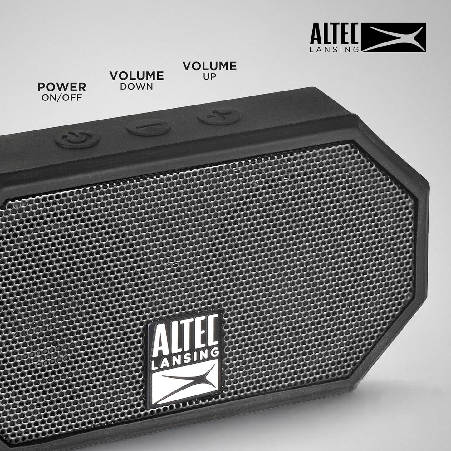 Altec Lansing Mini H2O - Waterdigte Bluetooth-luidspreker, IP67-gesertifiseer en dryf in water, kompakte en draagbare luidspreker vir stap, kamp, swembad en strand, Swart