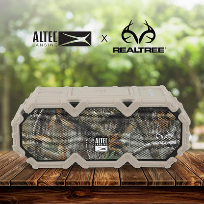 Altec Lansing x Realtree® IMW580 Draagbare Stewige Bluetooth-luidspreker Qi Draadlose Laai, 20 Uur Batterylewe, Swaardiens, Waterdig, LED-ligte, 100FT Draadlose Bereik en Stemassistent