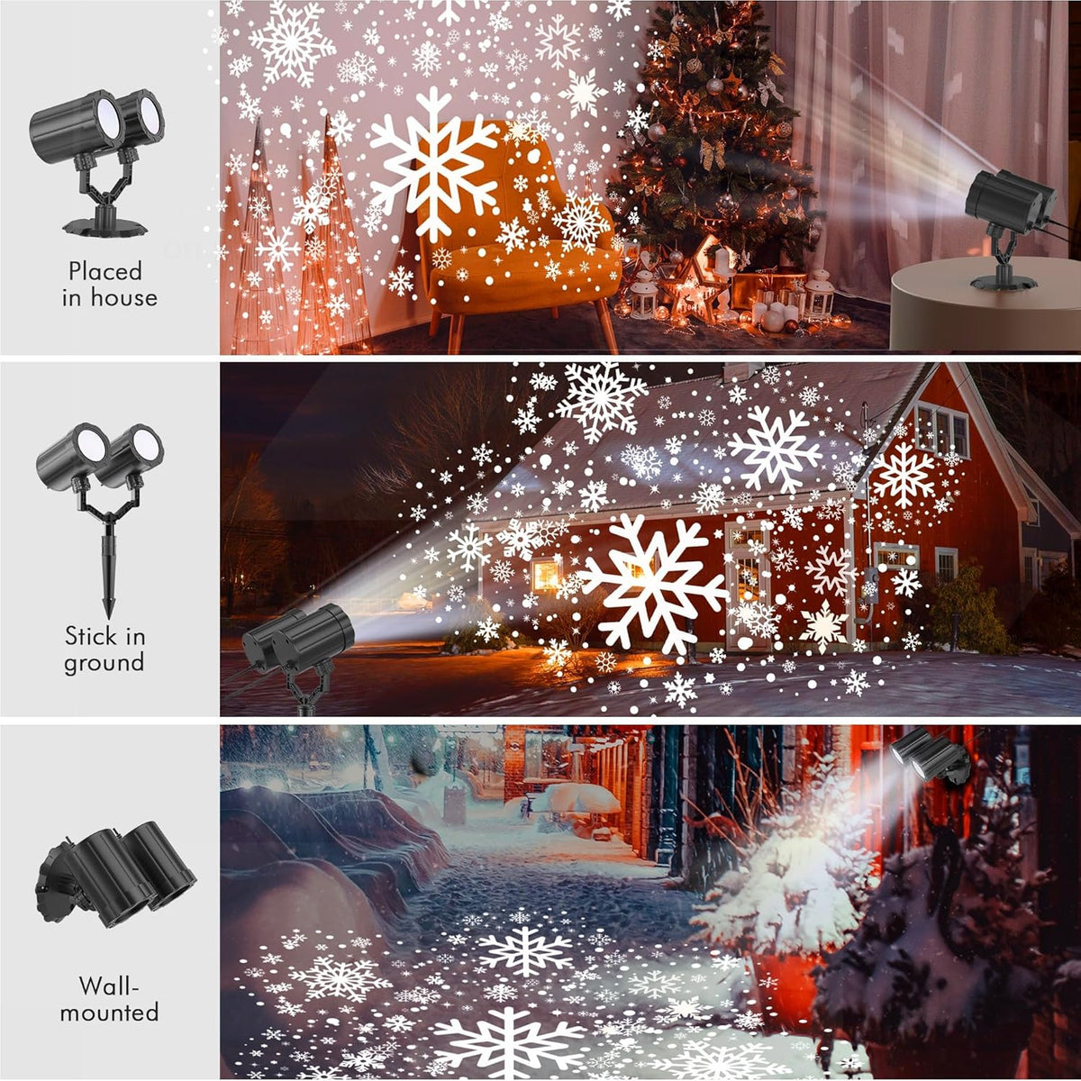 Christmas Double Head Snowflake Projector  Upgraded Multi-Mode, High Brightness, 360°Rotating, Waterproof - White