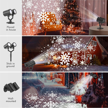 Christmas Double Head Snowflake Projector  Upgraded Multi-Mode, High Brightness, 360°Rotating, Waterproof - White