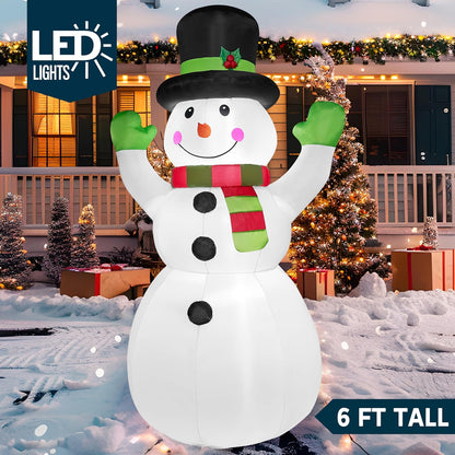 (6 FT) Tall Christmas Inflatables Snowman Decorations w/ Built-in LED with Magic Hat Winter Decoration