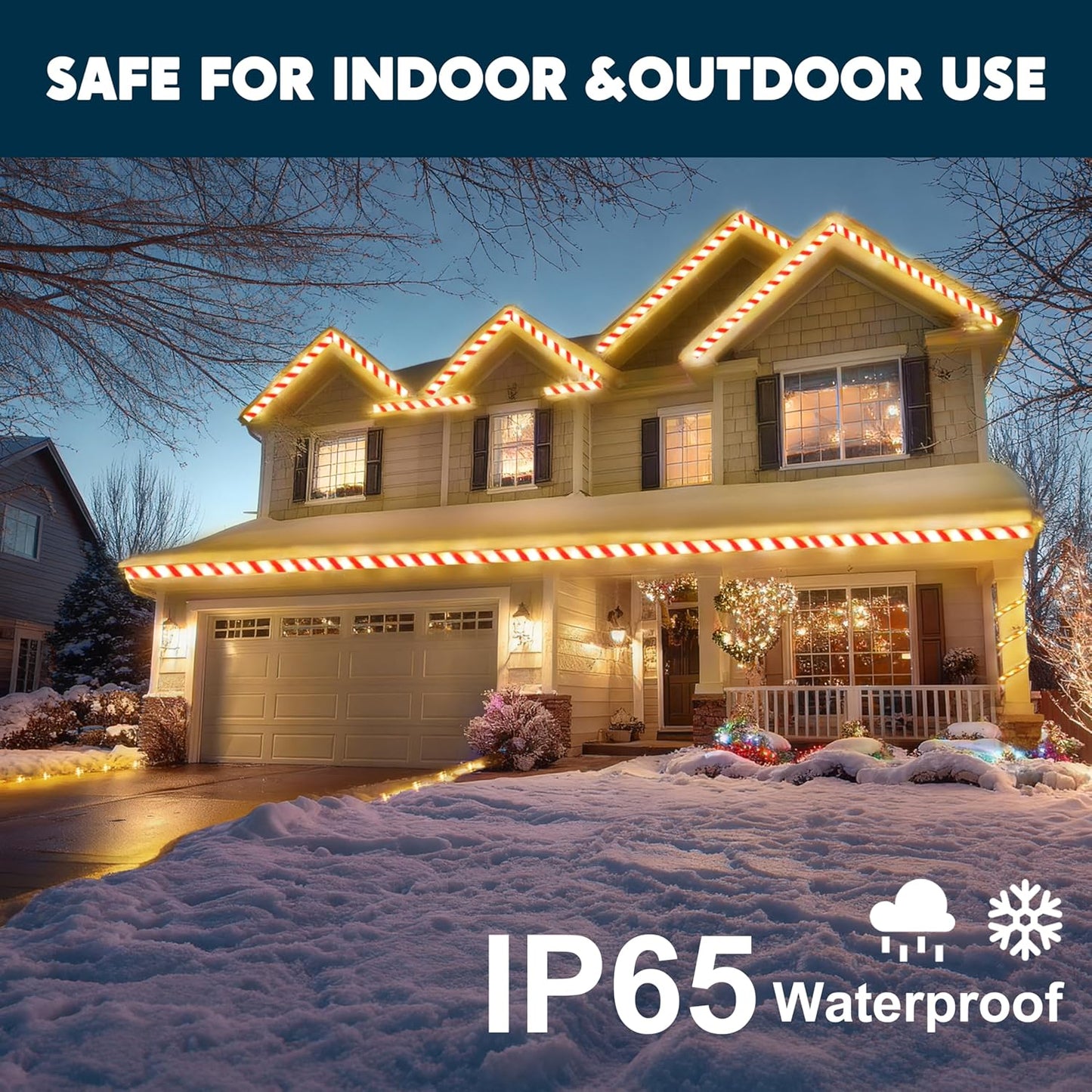 40FT LED-Kersstokkie Touligte, Waterdigte 360 LED Kersversiering Liggies (Rooi & Warmwit)