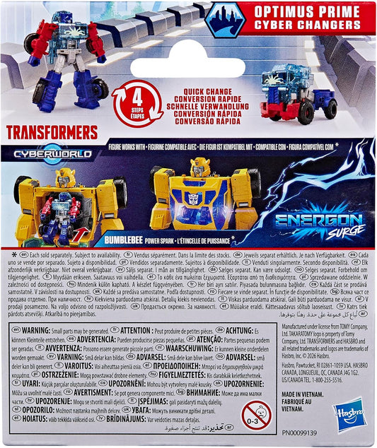 Transformers CYBERWORLD Optimus Prime Cyber Changers Energon Surge 4-Inch Action Figure Quick Change to Truck Mode - Robot Toys (Kids 6+)