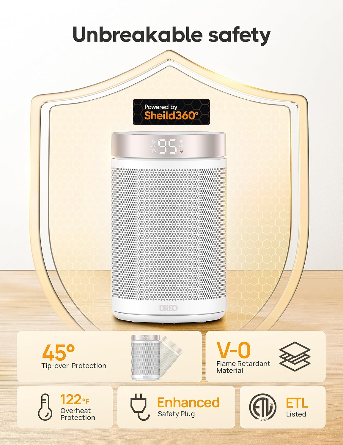 Portable Electric Space Heaters for Indoor Use with Thermostat and Remote Digital Display, 12H Timer, 5 Mode, 1500W PTC Ceramic - WHITE
