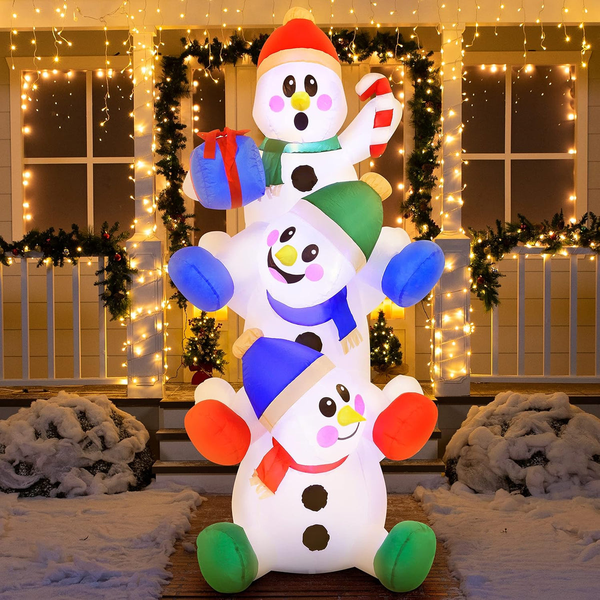 6 FT Christmas Inflatable Decoration Stacked Snowman w/ Build-in LEDs Blow Up Inflatables Décor