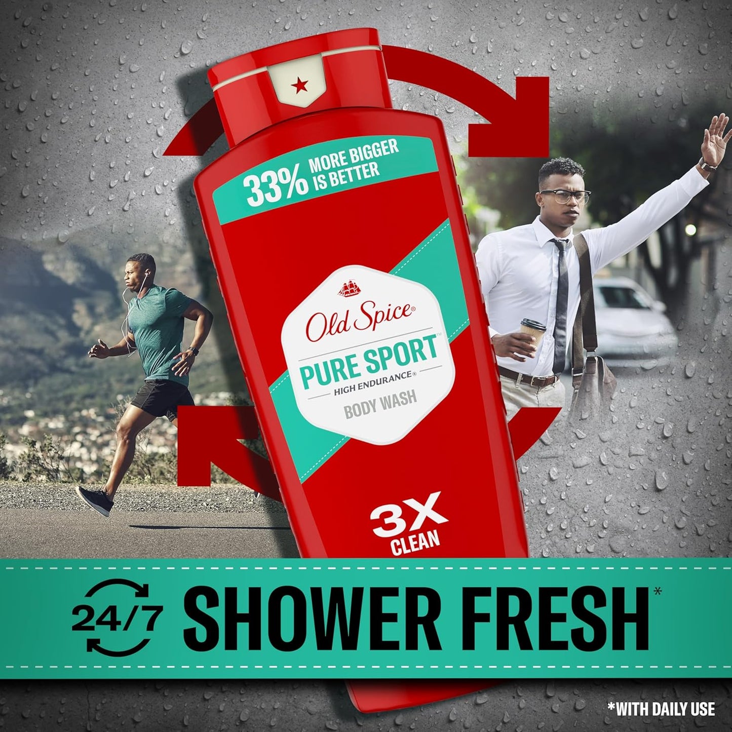 Old Spice Refreshing Body Wash for Men, High Endurance, 3X Defense, 24/7 Shower Fresh - Pure Sport Scent  (Pack of 2)