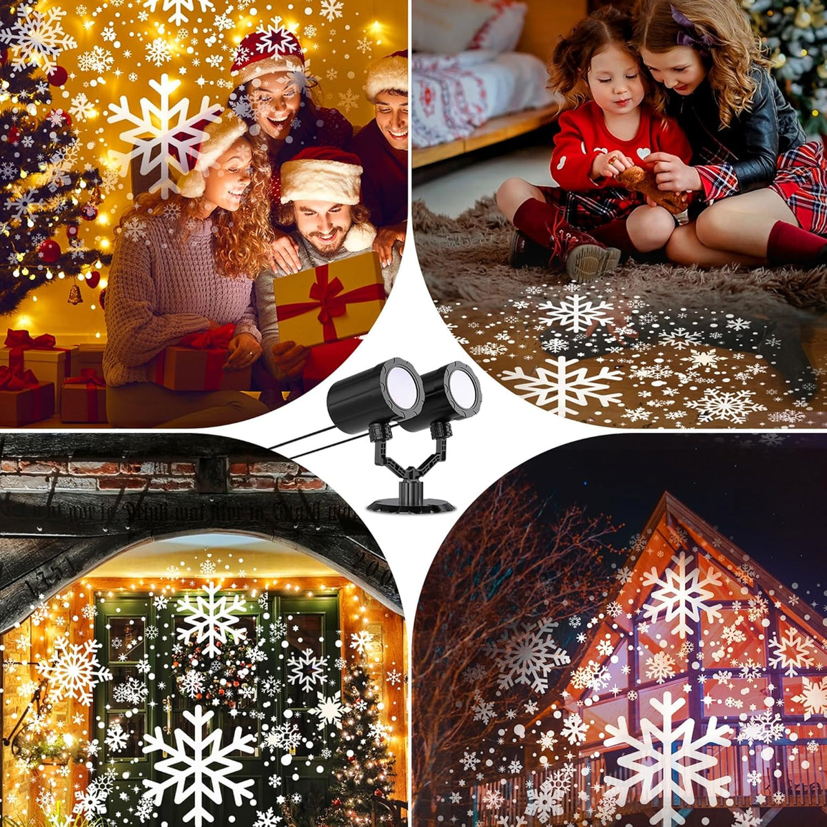 Christmas Double Head Snowflake Projector  Upgraded Multi-Mode, High Brightness, 360°Rotating, Waterproof - White
