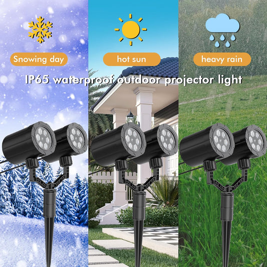 Christmas Projector Lights Snowflake Projector IP65 Waterproof 360°Rotating LED Projection Decoration Dual-Head