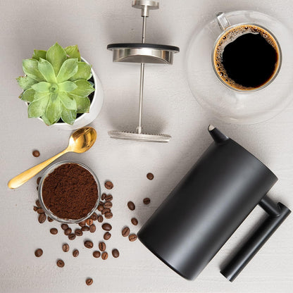 Mixpresso Swart Vlekvrye Staal Franse Pers Koffiemaker 770 ml, Dubbelwand Geïsoleerde Franse Pers Vlekvrye Staal, Maklik Skoon Teebrouer, Maklik Drukbare Duursame Metaal Koffiepers