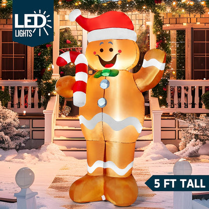 5 FT Christmas Inflatable Decorations, Christmas Blow Ups Gingerbread Man Yard w/ Candy Canes Decor
