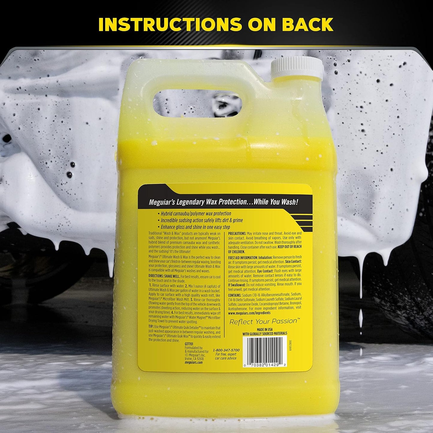 Meguiar's Ultimate Wash and Wax Shine, en Beskerm met 'n Verbeterde pH Neutrale Karverfskoonmaker - 1 Gallon