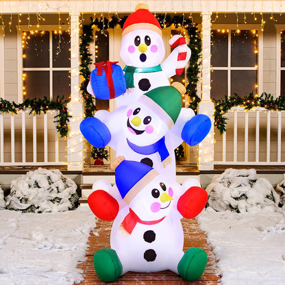 6 FT Christmas Inflatable Decoration Stacked Snowman w/ Build-in LEDs Blow Up Inflatables Décor