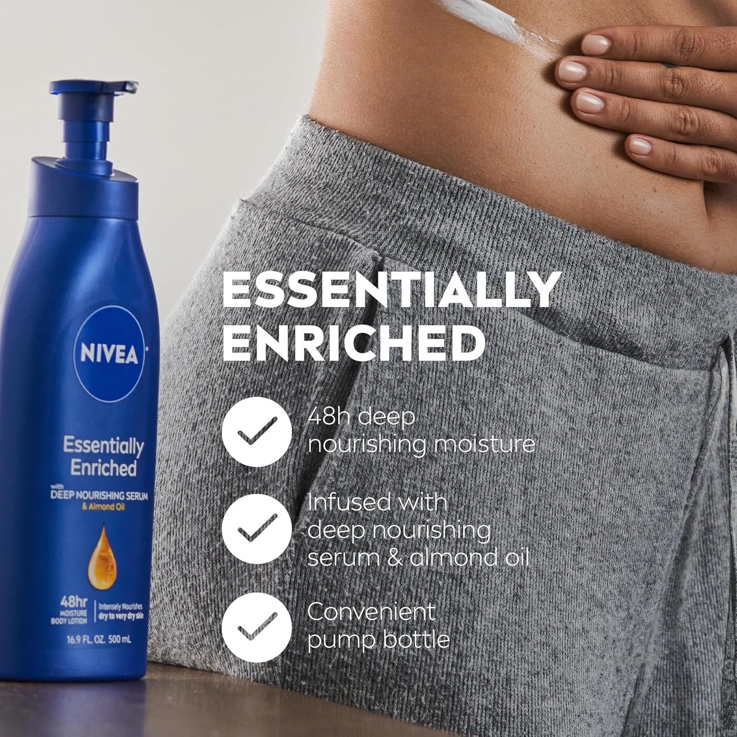 NIVEA Skin Care Set, Essentially Enriched Body Lotion Pack (2 x 16.9 Fl Oz) + Moisture Lip Care Lip Balm Set (4 x 0.17 Oz), Dermatologically Tested for Skin Compatibility
