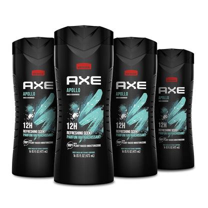 AXE Body Wash Apollo Long Lasting Freshness Sage & Cedarwood Men's Body Wash with Odor-Busting Prebiotics - 16 oz (Pack of 4)