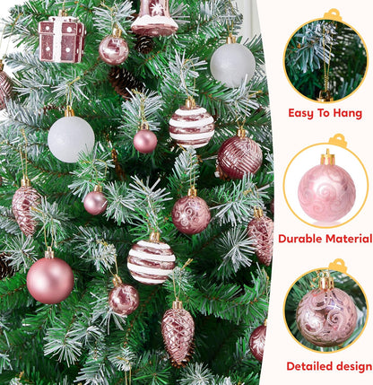 (66 PCS) Christmas Balls Ornaments Set, Pink Shatterproof Plastic Christmas Tree Ornaments Decoration