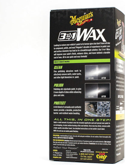 Meguiar’s 3-In-1 Wax – Gevorderde Skoonmaakwas wat Defekte en Krapverwydering, Karpolering vir ’n Hoë Glans Saamsmelt (16 Oz)