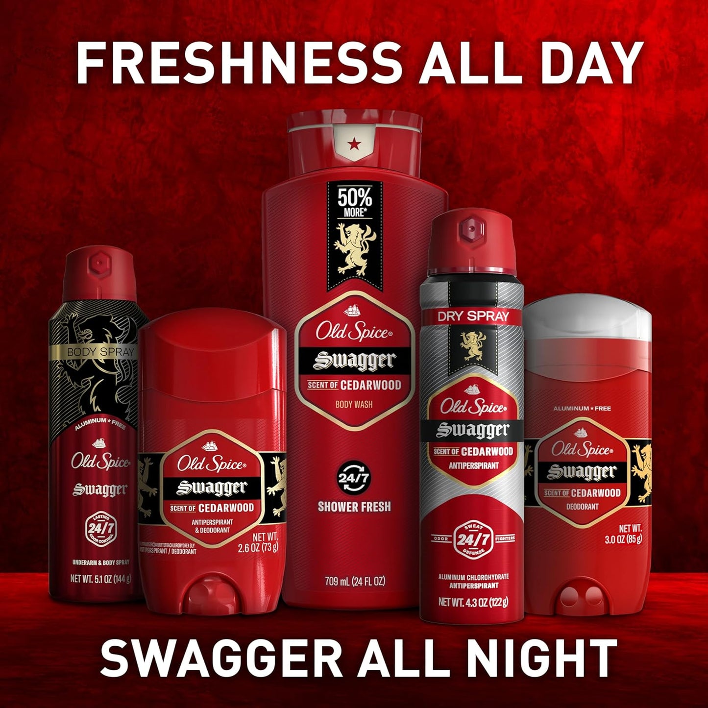 Old Spice Aluminum Free Body Spray for Men, 24/7 Odor Protection, Cologne Quality Scent, Swagger w/ Cedarwood Scent (Pack of 3)