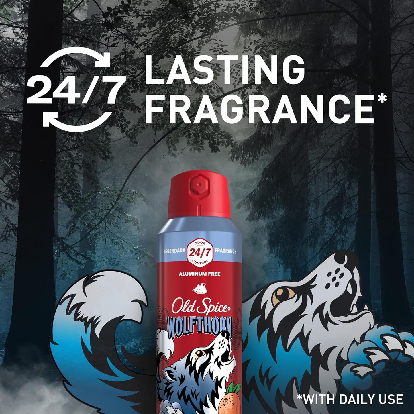 Old Spice Aluminum Free Body Spray for Men, 24/7 Odor Protection, Cologne Quality - Wolfthorn w/ Sweet Citrus Scent (Pack of 3)