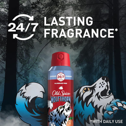 Old Spice Aluminum Free Body Spray for Men, 24/7 Odor Protection, Cologne Quality - Wolfthorn w/ Sweet Citrus Scent (Pack of 3)