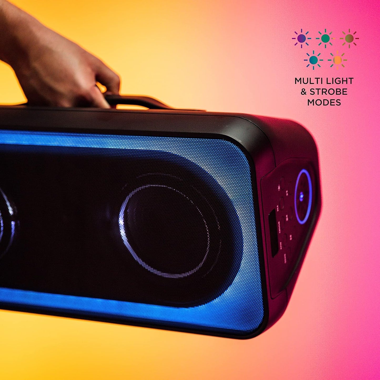 Altec Lansing Shockwave 200 Draadlose Partytjie Luidspreker 180W Bluetooth Luidspreker met 'n Langdurige 12 Uur Battery, Multi LED Partytjie Modes, Verskeie Basversterking Modes, Partytjie Sinkronisasie, AM/FM Radio