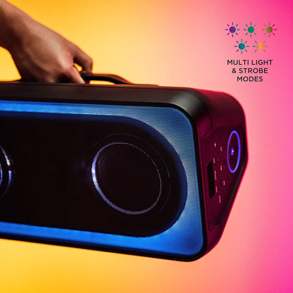 Altec Lansing Shockwave 200 Draadlose Partytjie Luidspreker 180W Bluetooth Luidspreker met 'n Langdurige 12 Uur Battery, Multi LED Partytjie Modes, Verskeie Basversterking Modes, Partytjie Sinkronisasie, AM/FM Radio