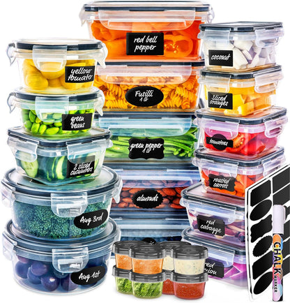 Fullstar 50-stuk plastiek-voedselhouers met deksels (24 Houers & 24 Dekels) - Lekvry, BPA-vry, Maaltydvoorbereidinghouers, Herbruikbare Middagetebêrestel vir Kombuisorganisasie (Pak van 50)