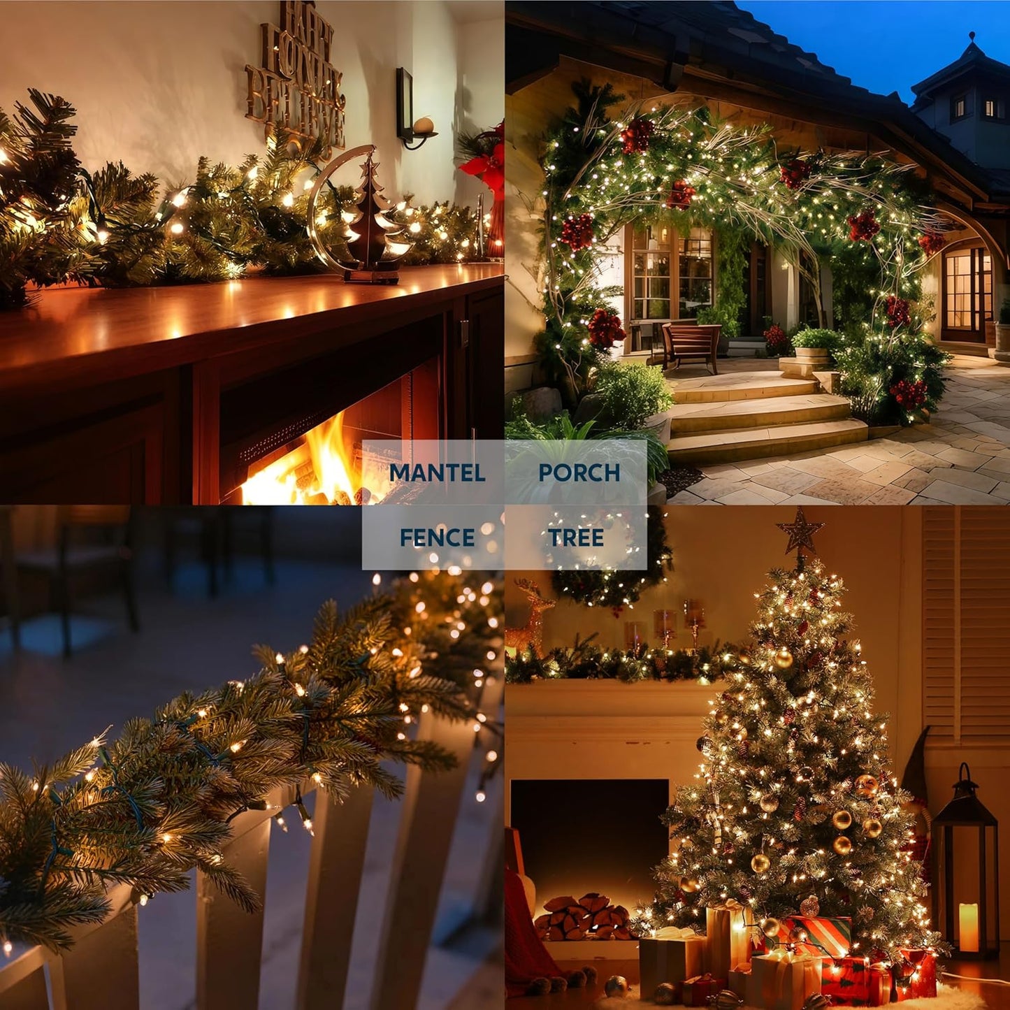 Clear Christmas String Lights 300CT (3x100) Mini Warm White Fairy Light,64.2 FT Lighting Decor - Green Wire