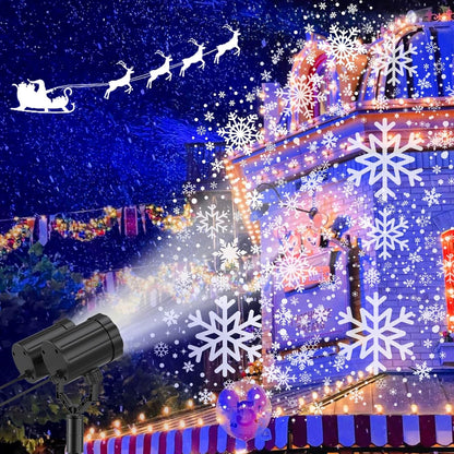 Christmas Double Head Snowflake Projector  Upgraded Multi-Mode, High Brightness, 360°Rotating, Waterproof - White