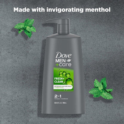 DOVE MEN CARE 2-in-1 Shampoo and Conditioner - Fresh and Clean Nourishes and Invigorates Helps Strengthen Hair 25.4 oz (4ct)